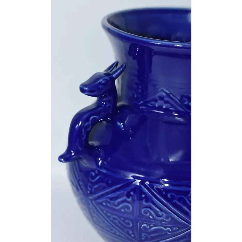 Chinese Cobalt Blue-glazed Alter Vessel Dragon Handles